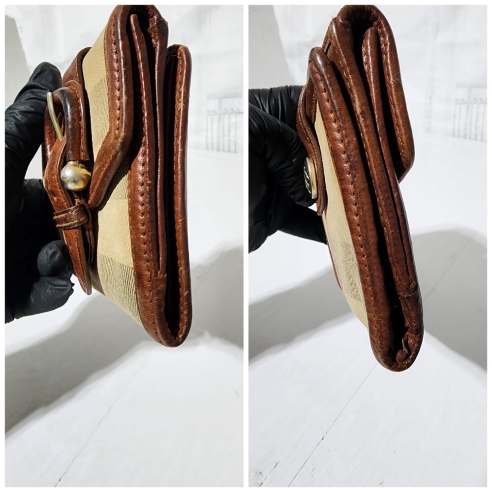 Authentic BURBERRY Vintage Canvas House Check Buckle Wallet Brown/Beige - Picture 7 of 12
